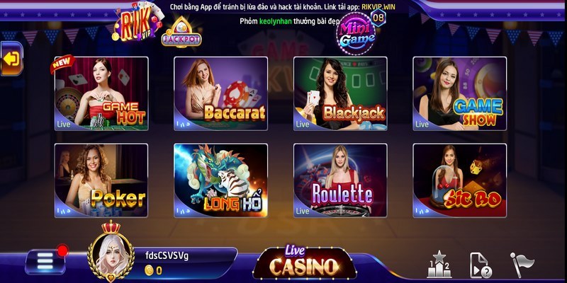 Những tựa game thú vị tại Casino Rikvip